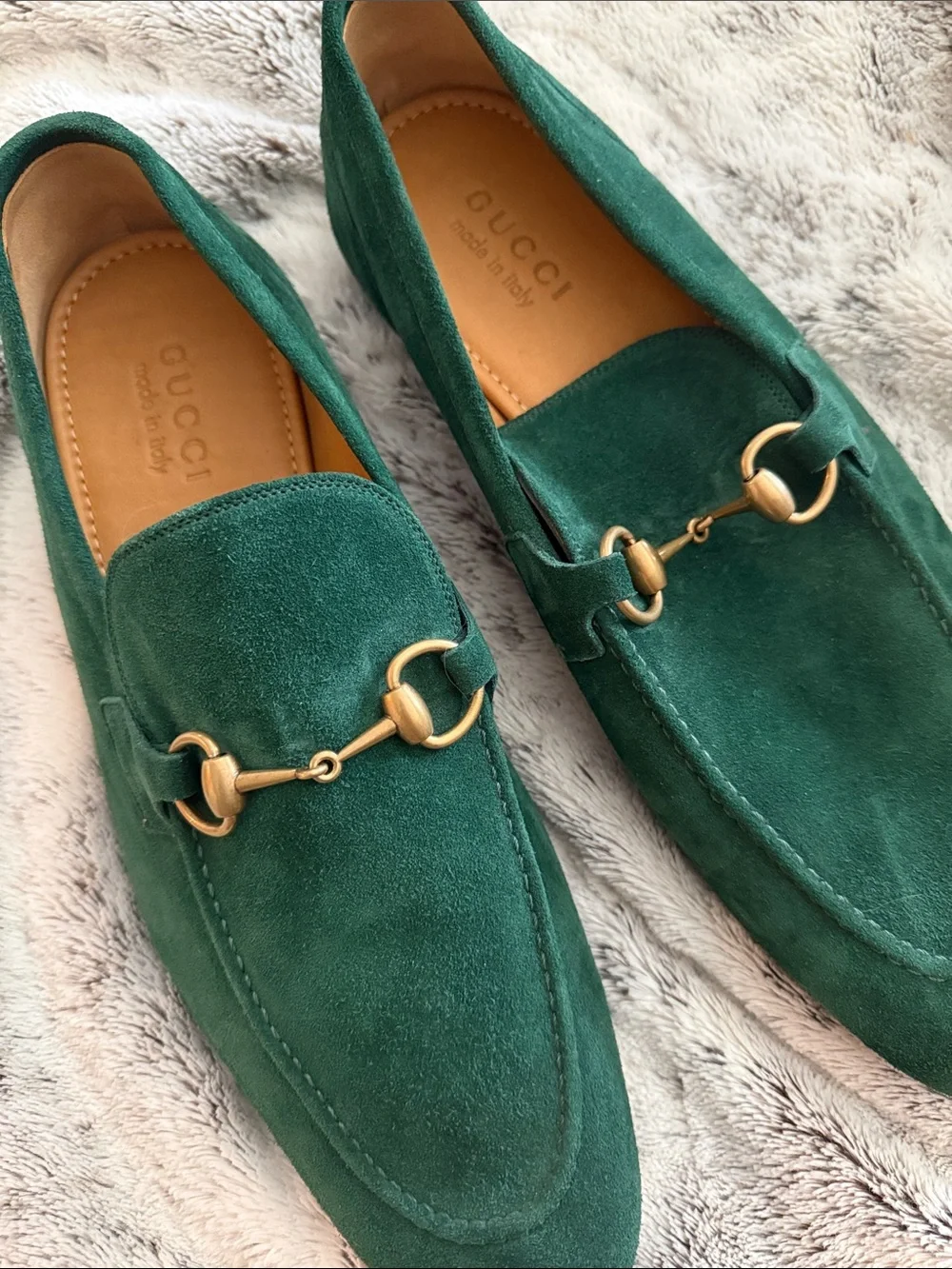 Gucci Green Suede Horsebit Loafers